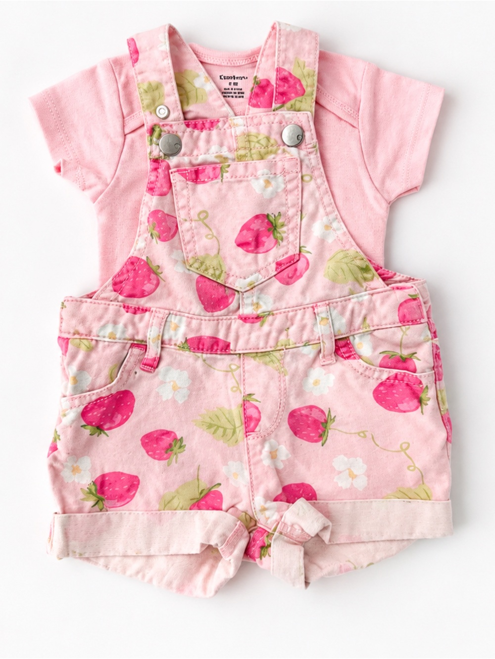 Baby Girl Strawberry Overall Outfit | Pink Summer Set